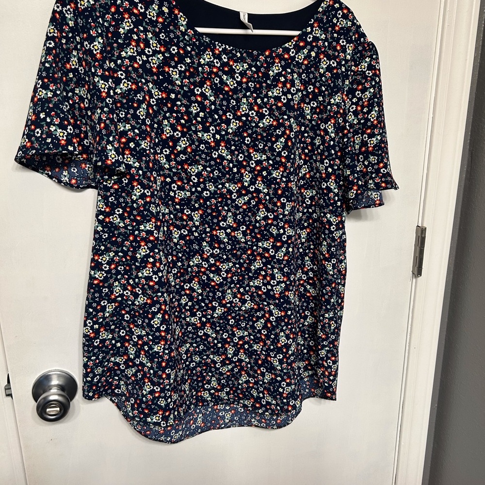 Blue Puff Sleeve Relaxed Blouse